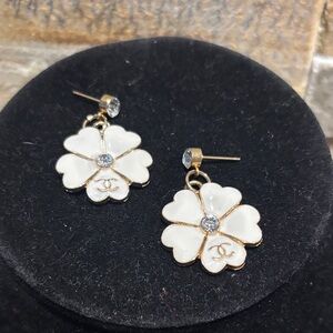 Elegant White Flower Logo Earrings